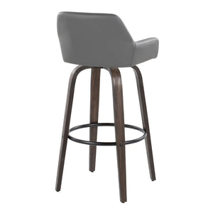 English Elm Daniella 30" Modern Swivel Barstools Set Of 2 In Walnut & Grey Faux Leather For Stylish Comfort B202S00553