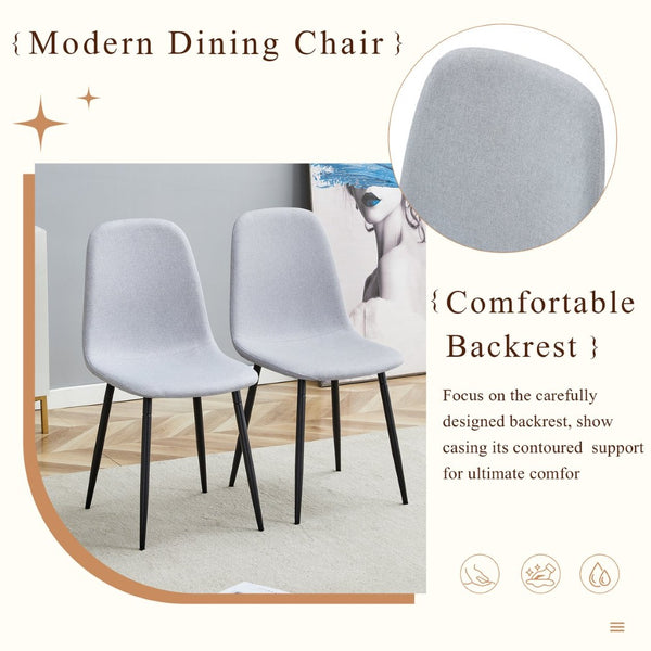 English Elm Table And Chair Set - Elegant Black Wood-Grain Mdf Dining Table With 8 Light-Gray Linen Chairs W1151S04159-GIGA