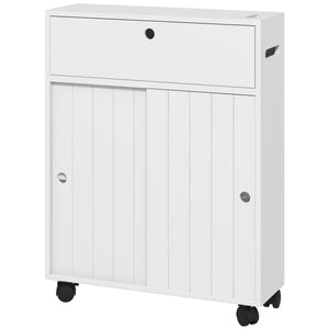 English Elm kleankin Slim Toilet Paper Cabinet on Wheels with Adjustable Shelf, Sliding Doors & Flip Top (White) W2225P229297
