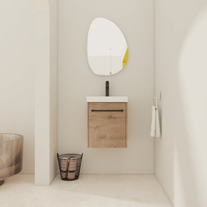 English Elm 18'' Floating Wall-Mounted Bathroom Vanity with Ceramic Sink, Soft-Close Door & Space-Saving Design Imitative Oak W999P236339