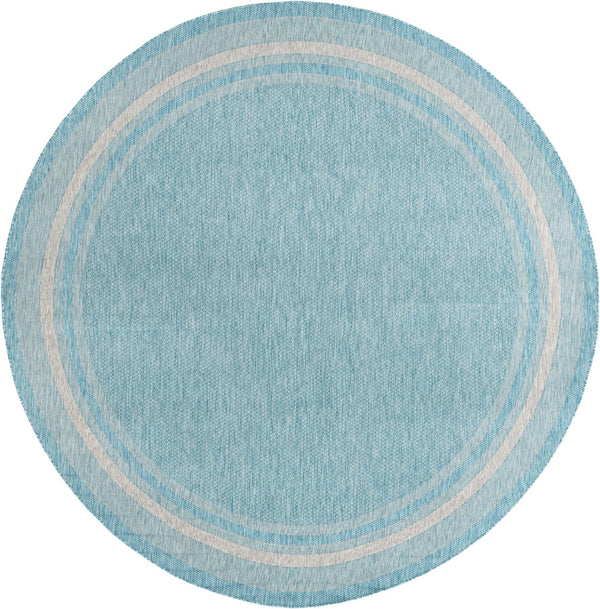 Unique Loom Outdoor Border Soft Border Machine Made Border Rug Aquamarine, Ivory 10' 8" x 10' 8"