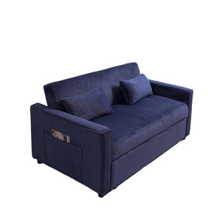 English Elm Futon 3-in-1 Corduroy Sofa Bed with Adjustable Backrest, Pull-Out Sleeper and Storage Pocket Blue W3138P281699