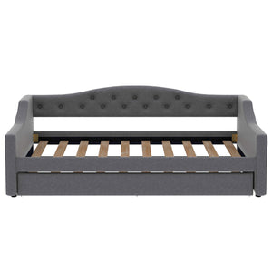 English Elm Upholstered Twin XL Daybed with Built-In LED Belt and Trundle, Linen Backrest, Modern Guest Bed Gray DL002050AAE