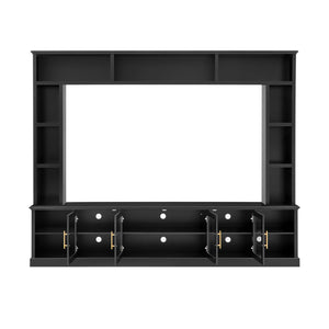 English Elm Entertainment Wall Unit with Glass Doors Open Shelving Mdf Living Room Storage Black N710S688100B
