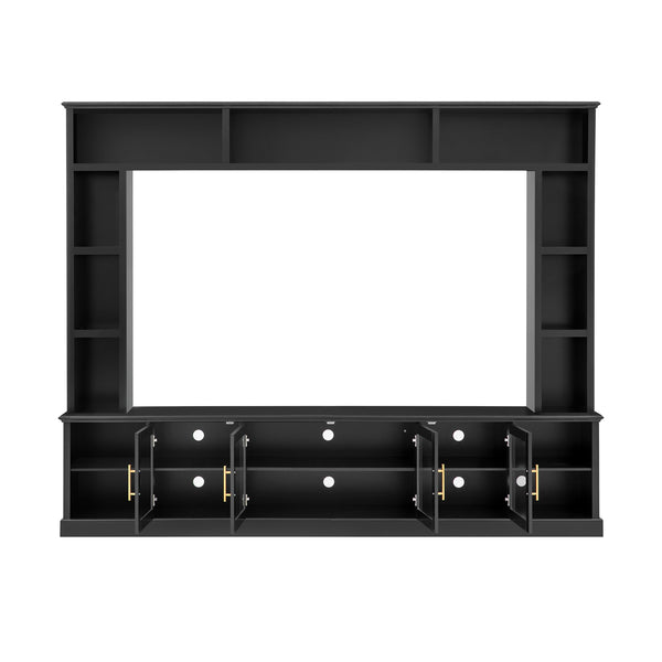English Elm Entertainment Wall Unit with Glass Doors Open Shelving Mdf Living Room Storage Black N710S688100B