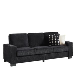 English Elm 83.86"Corduroy comfy sofa with resilient sponge & spring cushions, stylish modern 3-seater for living spaces Black W1359P215065
