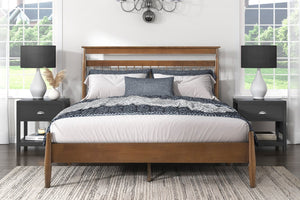 English Elm Transitional Queen Platform Bed with Arts & Crafts Inspired Wood Frame, Warm Finish, Slat Support Chestnut 60 L x 24.75 W x 6 H B011P207873