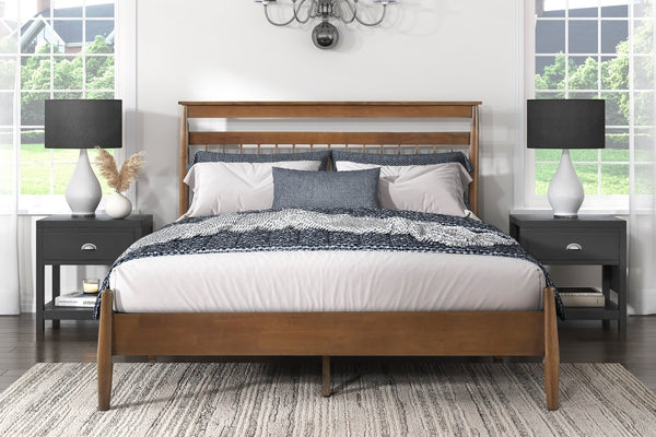 English Elm Transitional Queen Platform Bed with Arts & Crafts Inspired Wood Frame, Warm Finish, Slat Support Chestnut 60 L x 24.75 W x 6 H B011P207873
