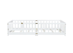 English Elm Twin Low Profile Rubberwood Floor Bed with Full Safety Fence for Toddler Rooms White W504P429270