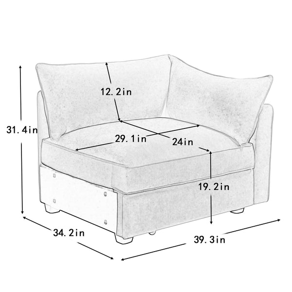 English Elm Sofa Sectional Left Facing Chenille Crescent Silhouette with Hidden Storage Modern Nordic Green W3041P293496