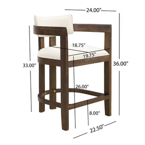 English Elm Christopher Knight Home® - 26" Contemporary Upholstered Counter Stool Set of 2 with Curved Solid Wood Back, Durable Rubberwood Frame Beige,Walnut N771P361764T