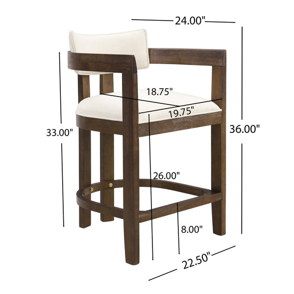 English Elm Christopher Knight Home® - 26" Contemporary Upholstered Counter Stool Set of 2 with Curved Solid Wood Back, Durable Rubberwood Frame Beige,Walnut N771P361764T