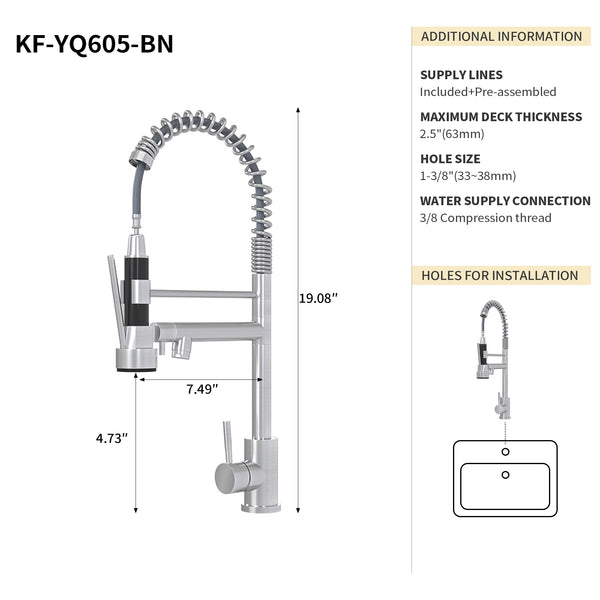 English Elm Bothwa Cupc Certified Single Handle Kitchen Faucet Tall Arc Stainless Steel Design Brushed Nickel B2724P262358