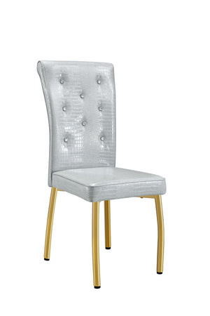 English Elm A Set of 2 Crystal Button Faux Leather Dining Chairs with Embossed Croc Texture Gold,Gray W3226P344058