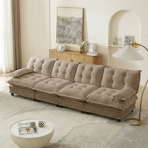 English Elm 138" Modular Cloud Sectional Sofa Deep Seat Chenille Upholstery for Living Room Light Coffee W714S01711