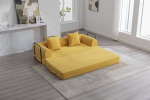 English Elm UNITED modular foldable sofa with metal frame, corduroy upholstery, side pocket & quick assembly convenience Mustard yellow W1568P375635