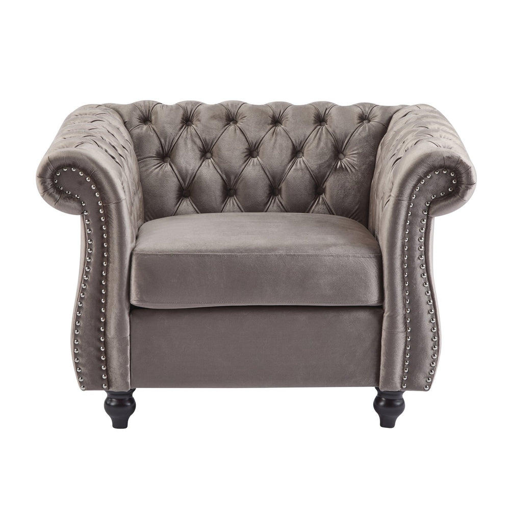English Elm Christopher Knight Home® - Chesterfield Velvet Club Chair with Button-Tufted Diamond Stitch, Nailhead Trim, Solid Wood Frame N776P309421D
