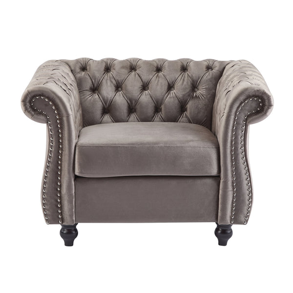 English Elm Christopher Knight Home® - Chesterfield Velvet Club Chair with Button-Tufted Diamond Stitch, Nailhead Trim, Solid Wood Frame N776P309421D