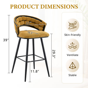 English Elm Set of 2 Chenille Upholstered Counter Stools with Iron Legs for Kitchen Islands Black,Yellow W3875P370852