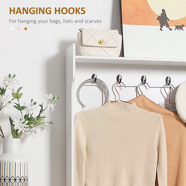 English Elm HOMCOM Modern Entryway Hall Tree with Shoe Bench, 5 Hooks, Slatted Cabinet & Shelf — White W2225P229395