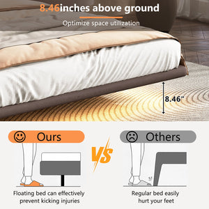 English Elm Christopher Knight Home® - Floating Bed Frame with LED Lights, Modern PU Leather Platform Queen Bed, Floating Design, Easy Cleanability and Assembly Coffee 63 L x 21 W x 7 H N761P205941C