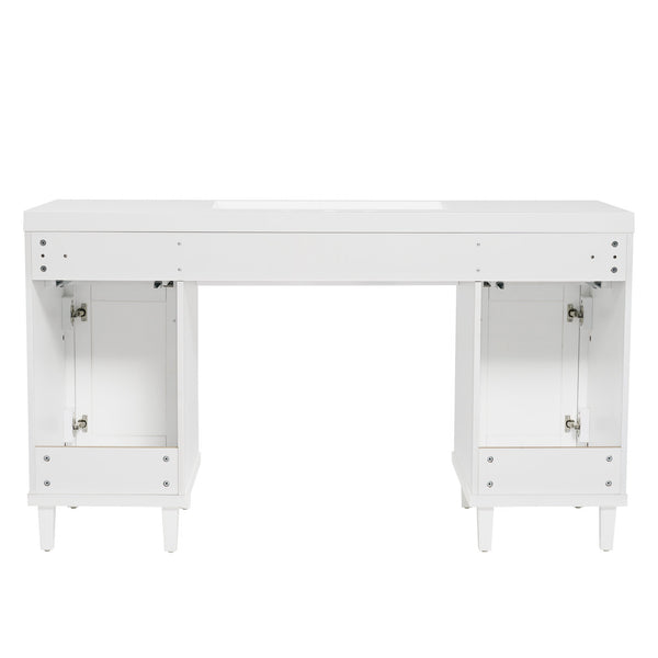 English Elm 60 Inch Double Sink Bathroom Vanity Rattan Pine Legs Soft Close Storage Brown White N817P296127W