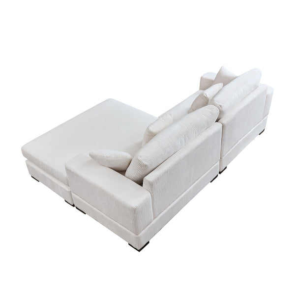 English Elm Mid Century Modern 3 Seater Sectional Sofa with Reversible Chaise and Accent Pillows Beige W876S00349