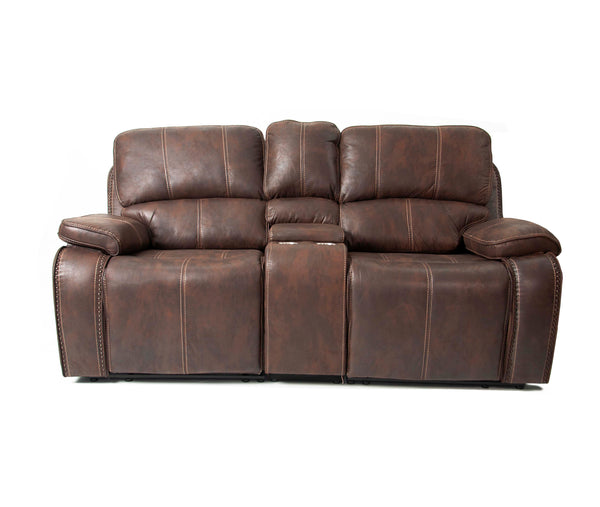 English Elm POWER POWER LOVESEAT Chocolate Leather-Look Reclining Sofa 77" x 38" x 41" H Metal Power Mechanism Wood Frame Comfortable Stylish B089S00120