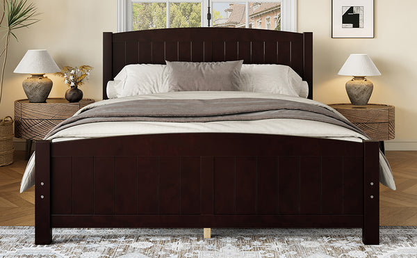 English Elm Queen Solid Wood Platform Bed Frame with Strong Support Slats, No Box Spring Needed, Modern White Finish Espresso W1580P374313