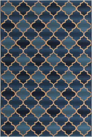 Unique Loom Outdoor Trellis Eden Trellis Machine Made Plaid Rug Blue, Beige/Navy Blue 5' 3" x 8' 0"