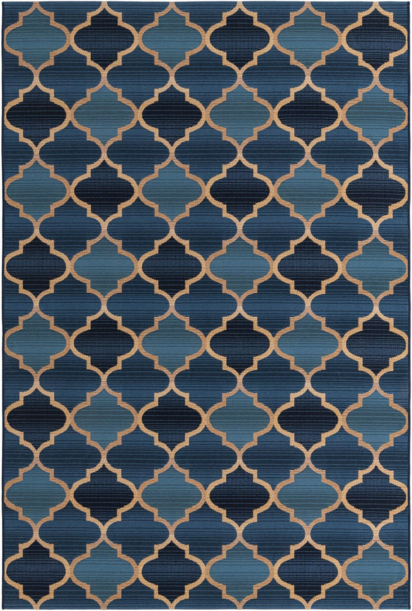 Unique Loom Outdoor Trellis Eden Trellis Machine Made Plaid Rug Blue, Beige/Navy Blue 5' 3" x 8' 0"