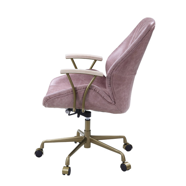 English Elm Hamilton Pink Top Grain Leather Office Chair with Wooden Armrests, 360° Swivel, Adjustable Height, Casters, Ergonomic Comfort - Premium Durable Upholstery B2726P265737