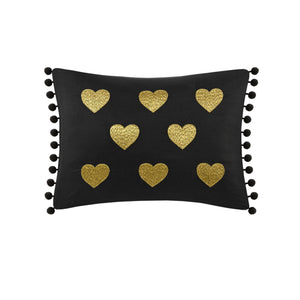 English Elm 4 Pcs Luxurious Black/Gold Metallic Plush Comforter Set With Decorative Pillow For Full/Queen Beds B035P319892