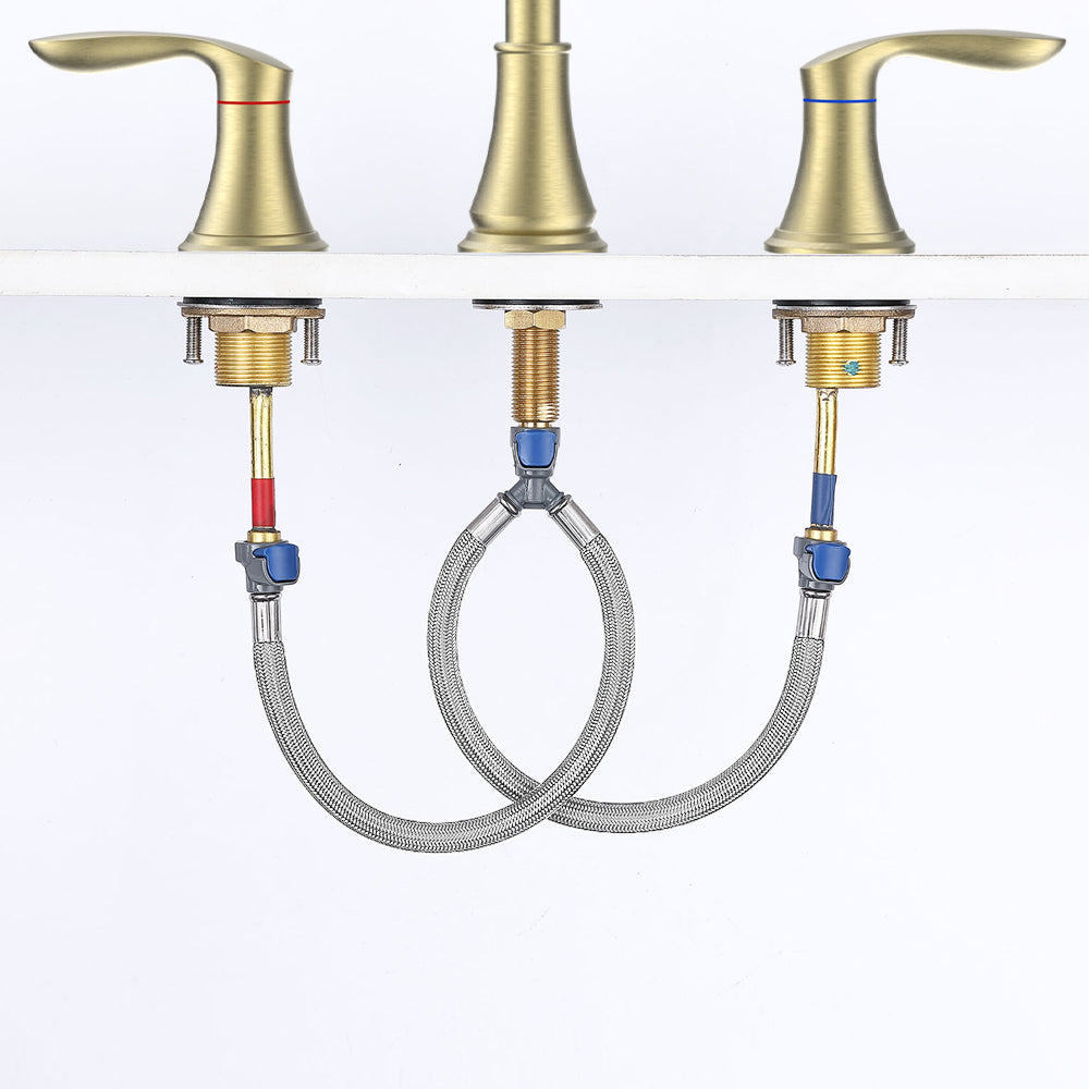 English Elm 2-Handle Brushed Gold Widespread Bathroom Sink Faucet With 360° Swivel Spout For Elegant Style T3177P277513