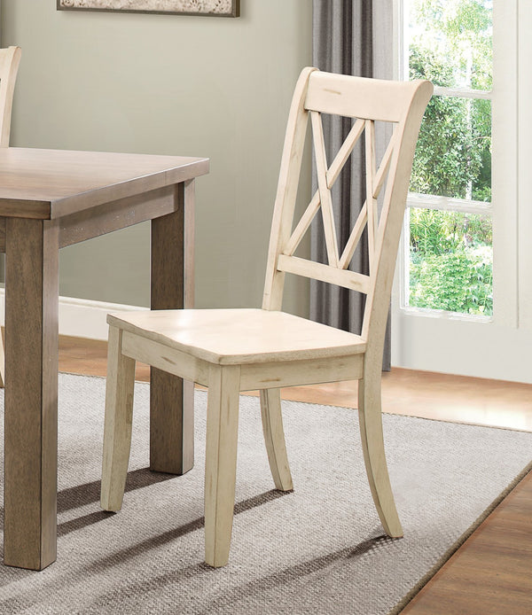 English Elm 5pc Farmhouse Dining Set Pine Table with Four Double X Back Chairs for Kitchen White B011S00999