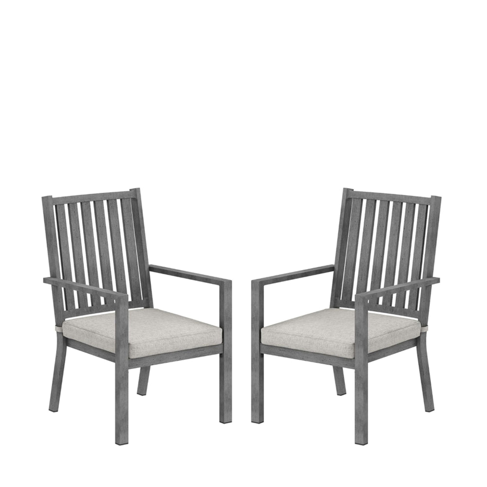 English Elm Set of 2 Outdoor Aluminum Dining Chairs Wood-grain Finish with Waterproof Cushions Gray B082P455141