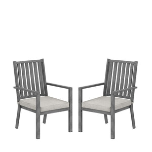 English Elm Set of 2 Outdoor Aluminum Dining Chairs Wood-grain Finish with Waterproof Cushions Gray B082P455141