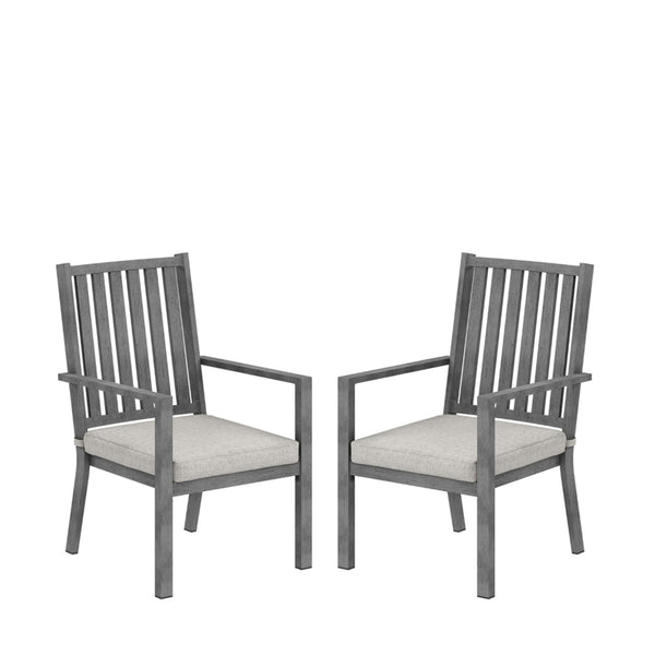English Elm Set of 2 Outdoor Aluminum Dining Chairs Wood-grain Finish with Waterproof Cushions Gray B082P455141