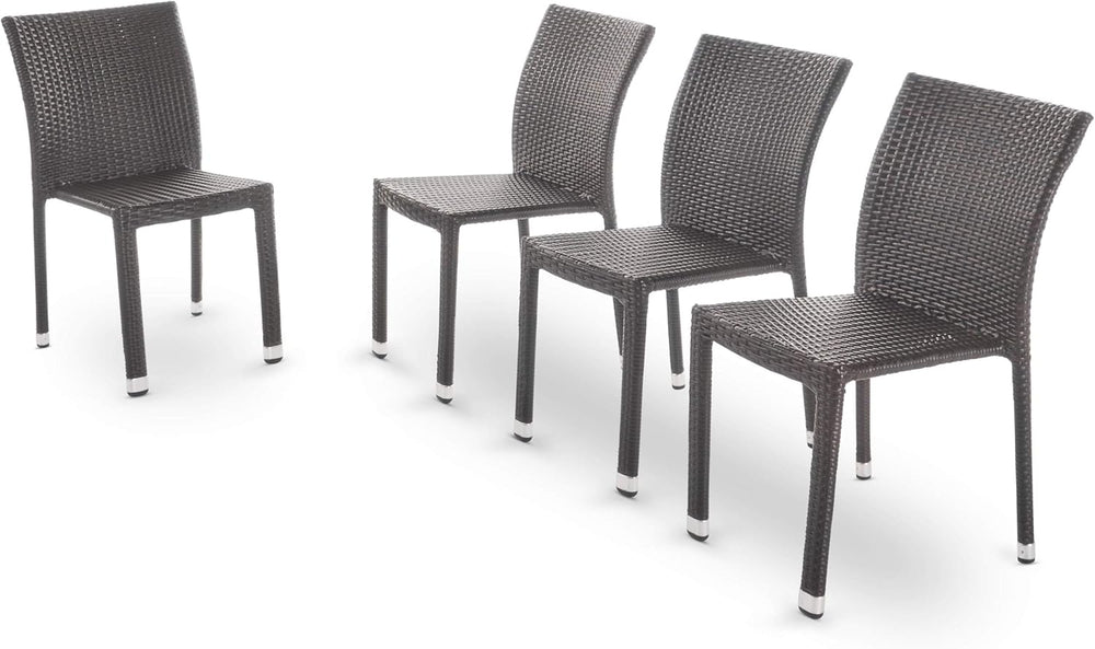 English Elm Christopher Knight Home® - LARACHE Aluminum Framed Armless Rattan Dining Chair – Stackable, Weather-Resistant, Lightweight Design Brown Multi 37.01 L x 29.13 W x 18.5 H N776P261516D