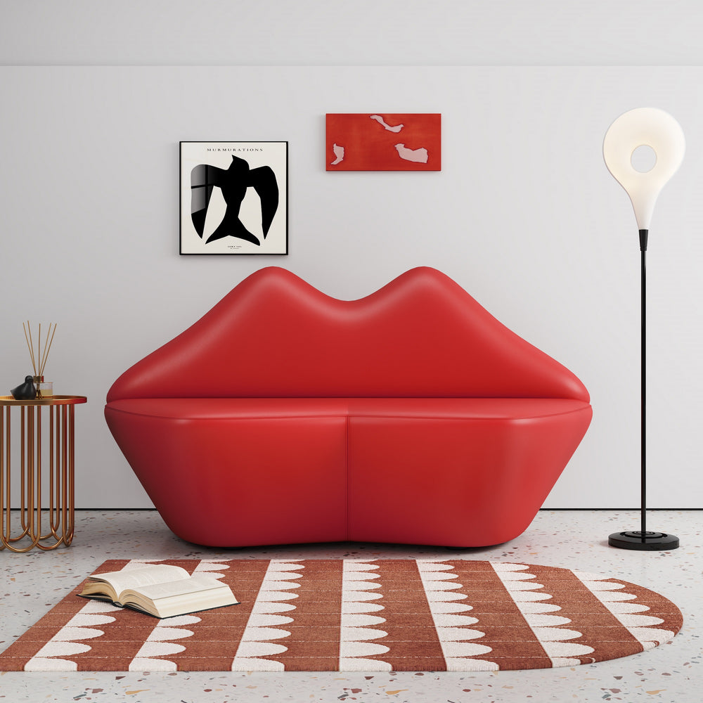 English Elm Kiss Vegan Leather Loveseat with Funky Lip Design, Hardwood Frame, High-Density Foam, Fully Assembled Red B365P398494