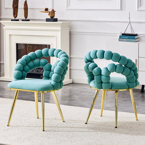 English Elm Set of 2 Velvet Bubble Backrest Dining Chairs with Sculptural Form and Glam Metal Legs Gold,Teal W3875P370845