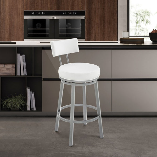 English Elm Sylra Swivel Counter Stool: Stylish Cloud Finish & White Faux Leather For Chic Kitchen Seating B2736P268527-GIGA