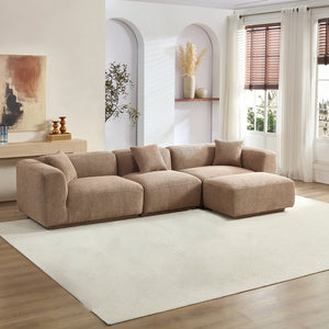 English Elm Modern Minimalist Polyester Sectional Sofa with Ottoman for Open Concept Living Spaces Camel W2085S00098