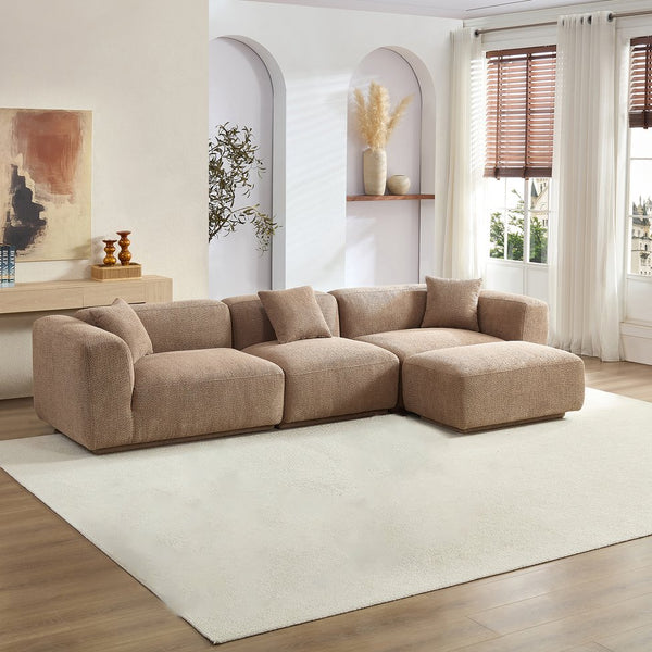 English Elm Modern Minimalist Polyester Sectional Sofa with Ottoman for Open Concept Living Spaces Camel W2085S00098