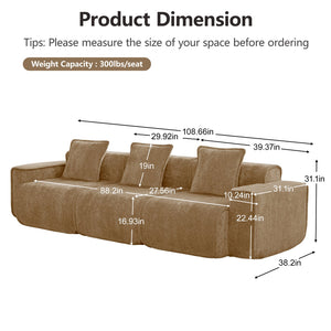 English Elm Streamlined Modular Cloud Sofa Three Seat Velvet Cushions with French Piping for Living Rooms Brown W3041S00372