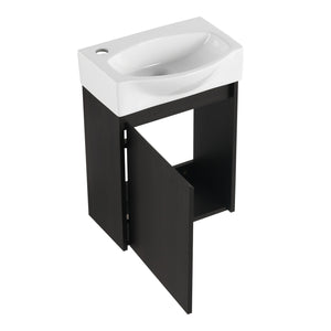 English Elm 16" Bathroom Vanity Sink Combo for Small Spaces — Compact Engineered Wood Cabinet with Ceramic Basin, Moisture-Resistant Finish and Hidden Handle, Easy Assembly Black W1972P190340