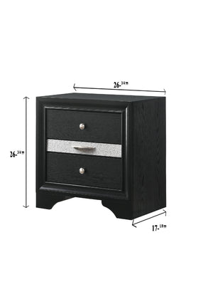 English Elm Modern Glam 2-Drawer Nightstand with Pullout Jewelry Tray Silver Panel Dustproof Bottom Solid Wood Rustic Chic Bedroom Accent B011P234309