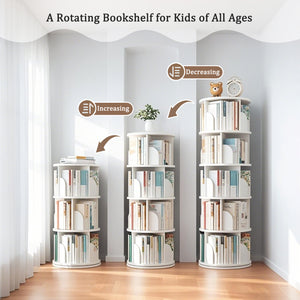English Elm 5 Tier Rotating Bookshelf Tower with Curved Edges, 360° Smooth Spin, Stable Double-Layer Base, Space-Saving Storage White W3204P293743