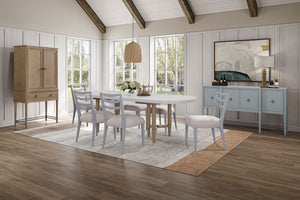 English Elm Breakfront Ocean Finish Sideboard - Light Blue Solid Wood & MDF, Power Ready, Metal Accents, 4 Cabinets B2699P224825