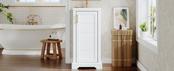English Elm 16-inch French Bathroom Vanity with Ceramic Undermount Sink, Soft-Close Door, Vintage Carvings, White N710P330979K